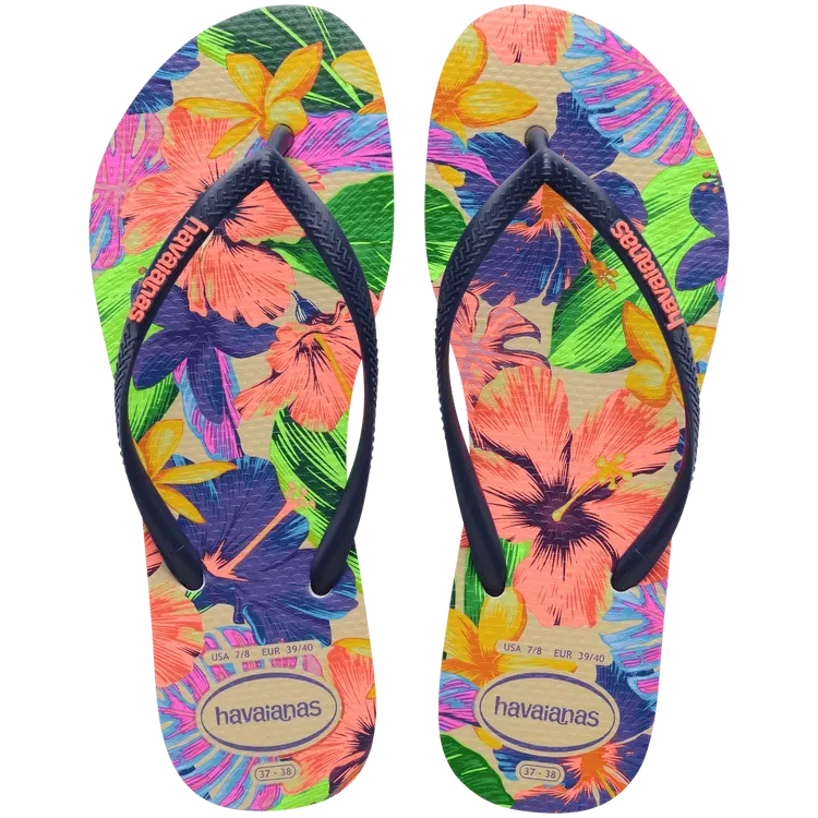 4149011 Slim Floral Neon Flip Flops