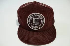 Concrete Construction Services CECO Corduroy Vintage 80's ActionGroup USA Snapback Hat