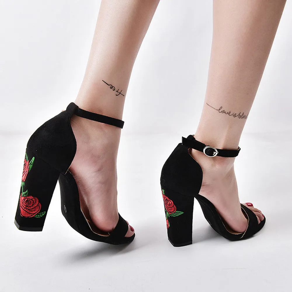 Rose Embroidery High-heeled shoes